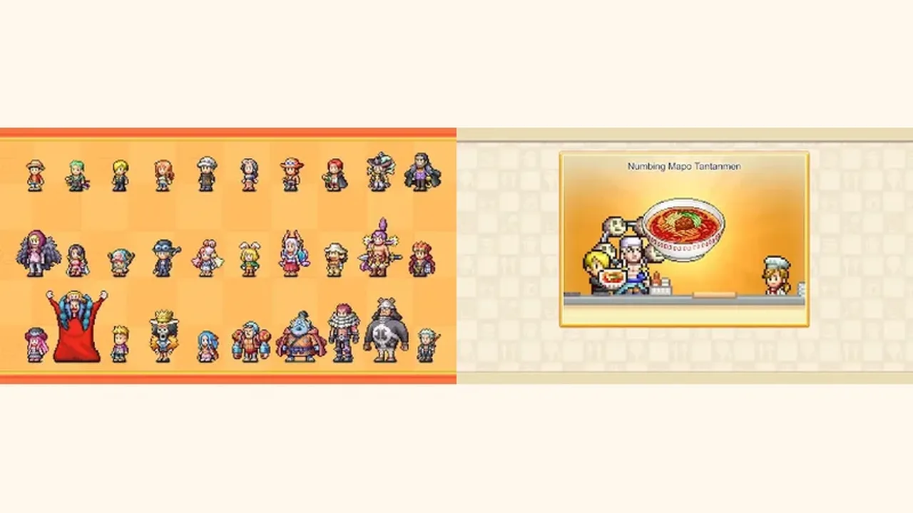 Grand Gourmet characters lined up as restaurant staff and customers