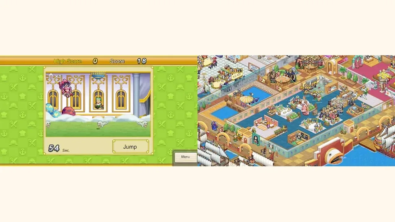 Grand Gourmet minigame and restaurant floor in pixel art
