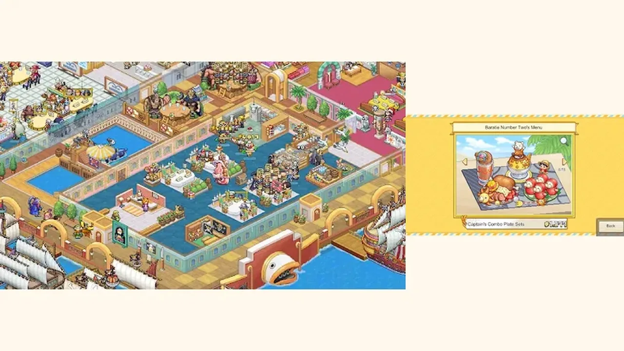 Grand Gourmet restaurant floor and menu design in pixel art