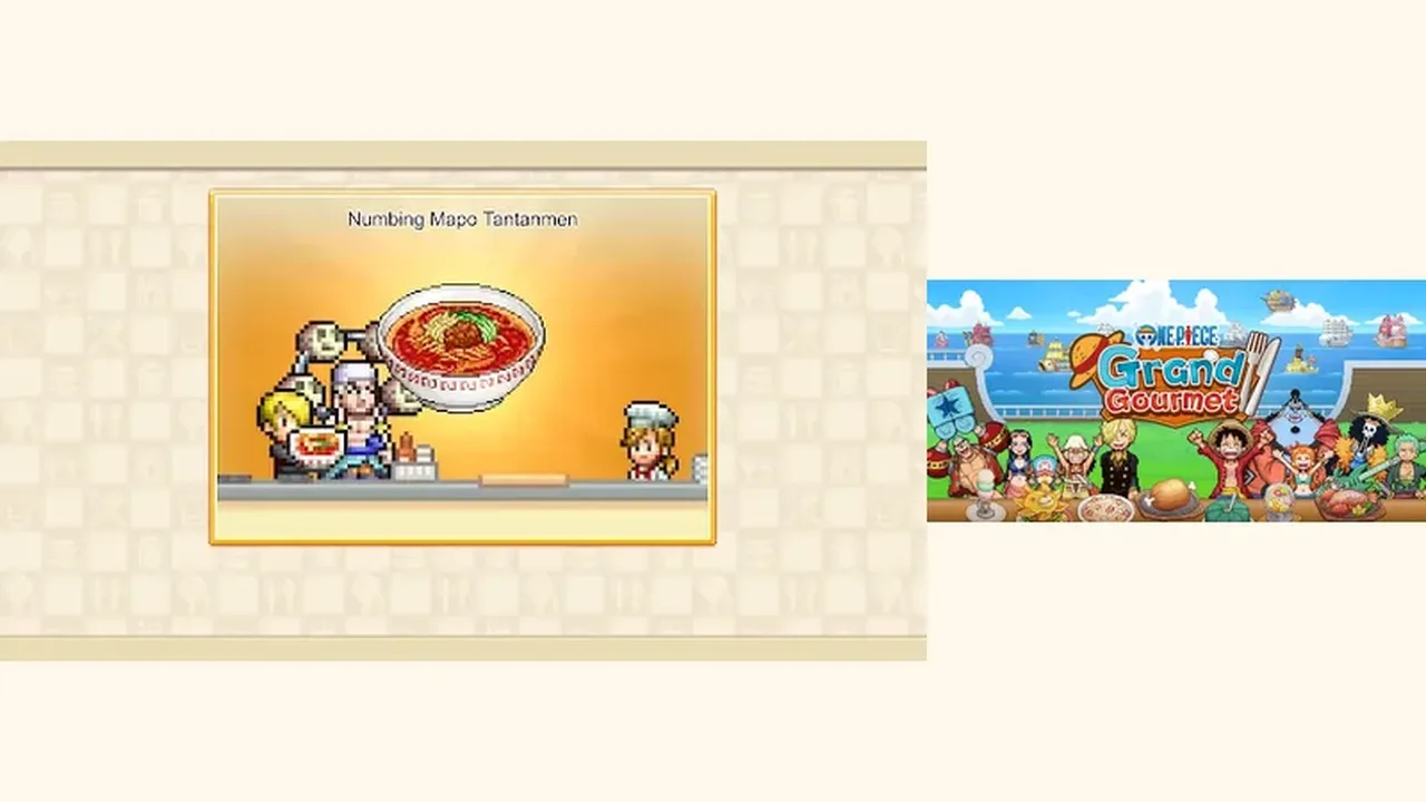 Grand Gourmet kitchen dish reveal with Sanji serving a signature plate