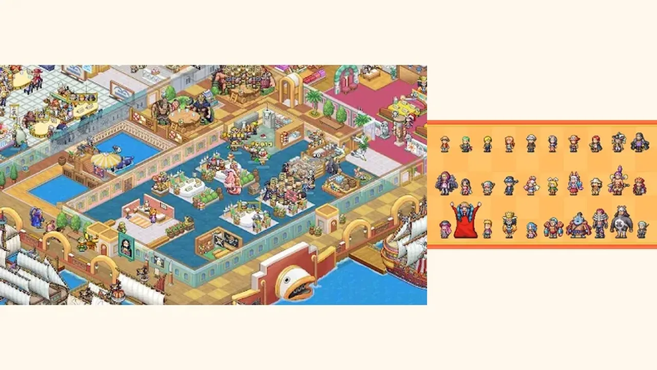 Grand Gourmet restaurant interior with tables, guests and staff in pixel art